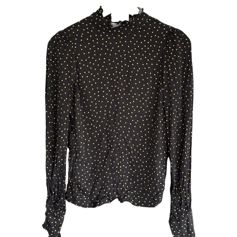 Reformation Tali Polka Dot Blouse Top Black Gold Size XS